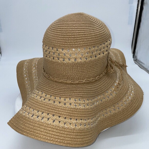 Vintage Rattan Woven Floppy Straw Sun Bucket Beach Hat One Size Light Brown - Picture 6 of 8